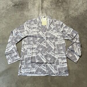 Recliner NYC Sleep‎ Shirt Womens Size XS Point Collar Newspaper Print Button Up